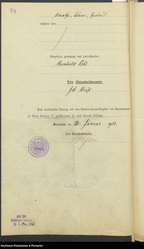 Obraz 16 z jednostki "Die von den Verlobten beigebrachten Urkunden zur Eheschliessung pro 1901. Vol IV"