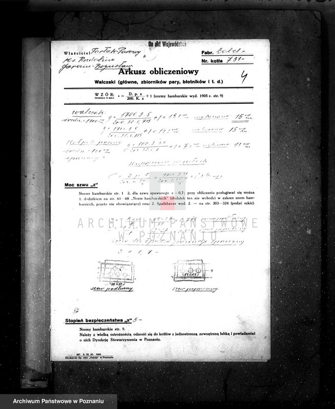 Obraz 8 z jednostki "Młyn parowy w Jarocinie pow. jarociński nr fabr. kotła 892 nr woj. kotła 6431"