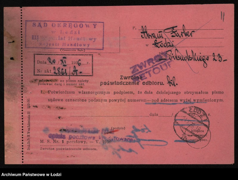 Obraz 13 z jednostki "Abram Farber – sprzedaż przędzy"