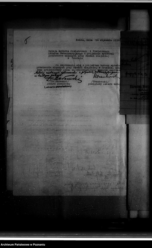 Obraz 9 z jednostki "Zatwierdzenie zakładu przemysłowego /rzeźni Miejskiej/ własność Zarządu Miejskiego w Środzie"