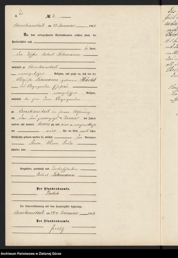 image.from.unit.number "Geburts-Neben-Register im Standes-Amt Christianstadt Kreis Sorau 1894"