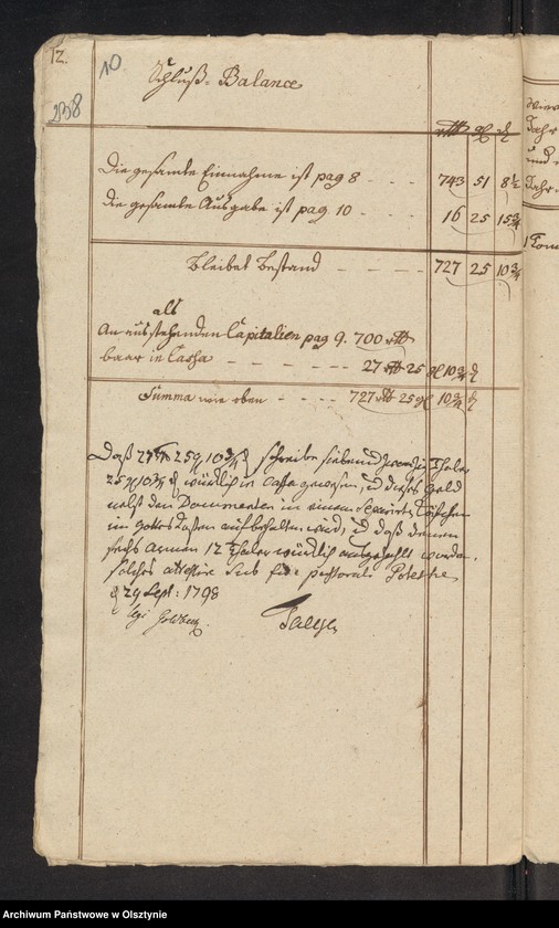 image.from.unit.number "Administrations Rechnung über des Stolterfothsche Legaten Capital und derer Intereßen deßen Einnahme und Ausgabe zu Pobethen Von Michael 1797 bis Michael 1798"