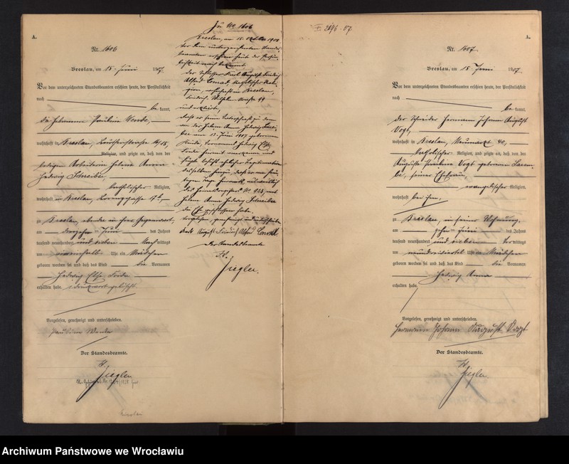 image.from.unit.number "Geburts-Haupt-Register Breslau I 1907 Band 5"