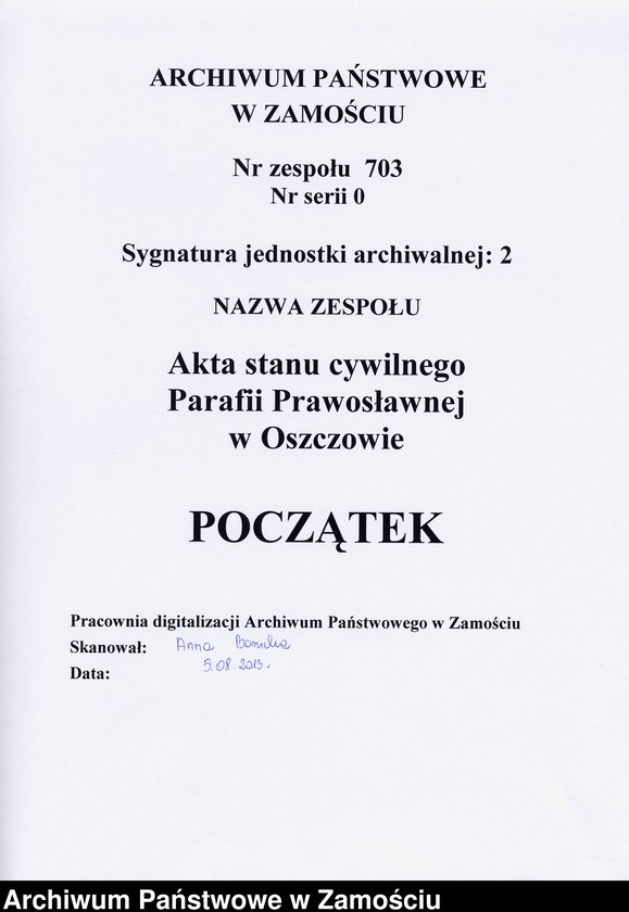 image.from.team "Akta stanu cywilnego Parafii Prawosławnej w Oszczowie"
