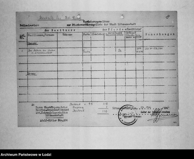 Obraz 11 z jednostki "Veränderungs-Meldungen [Korespondencja PSŻ z GV w sprawie pogłowia końskiego]"