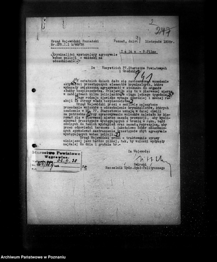 Obraz 6 z jednostki "/Odosobnienie osób uciążliwych= generalia, tajne/"