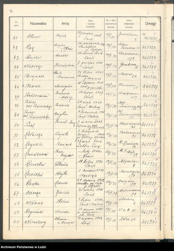 Obraz 6 z jednostki "Ewidencja dowodów osobistych wydanych przez Zarząd Miejski w Łodzi, zespół nr 6 [- nazwiska na litery N, O, R, T]"