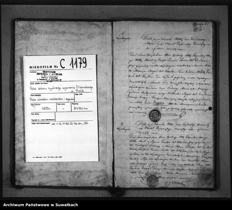 image.from.unit.number "Duplikat Aktu Stanu Cywilnego Sekty Filipońskiej Okręgu Huta do zapisywania urodzonych, zaślubionych i zmarłych w roku 1859"