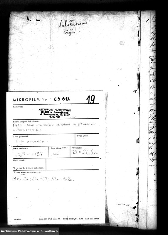 image.from.unit.number "Książka do zapisywania Aktów Zaślubienia Starozakonnych Parafii Bakałarzewo 1827/1837"