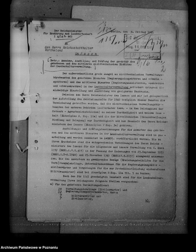 Obraz 6 z jednostki "Annahme, Ausbildung und Prüfung der Anwärter des gehobenen u. des mittleren nichttechnischen Dienstes der landeskulturverwaltung"