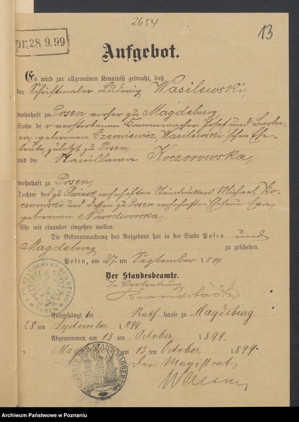 Obraz 15 z jednostki "Die von den Verlobten beigebrachten Urkunden zur Eheschliessung pro 1899"