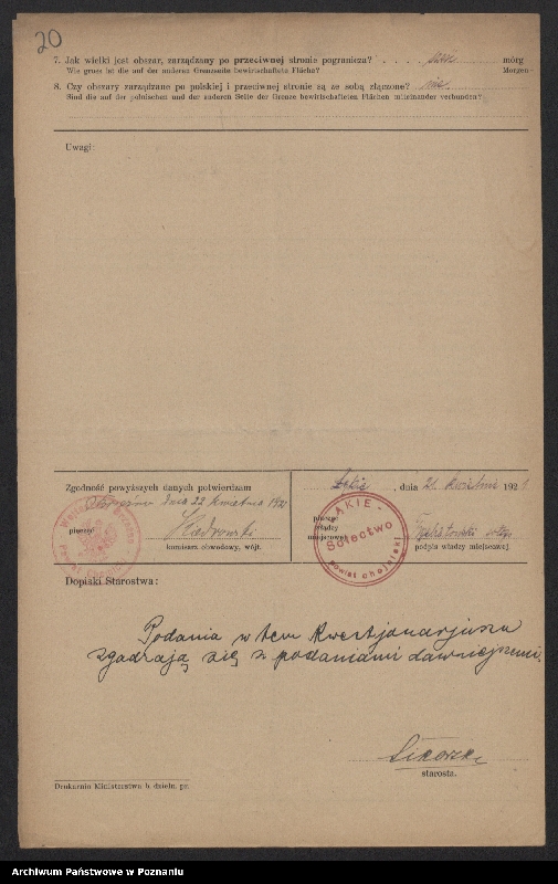 Obraz 17 z jednostki "[Kwestionariusze dotyczące stwierdzenia gruntów znajdujących się po polskiej stronie pogranicza a zarządzanych przez zamieszkałych po stronie niemieckiej] powiat chojnicki"