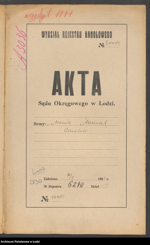 Obraz 2 z jednostki "Moszek Mendel Ciesielski - kupno i sprzedaż towarów manufakturowych"