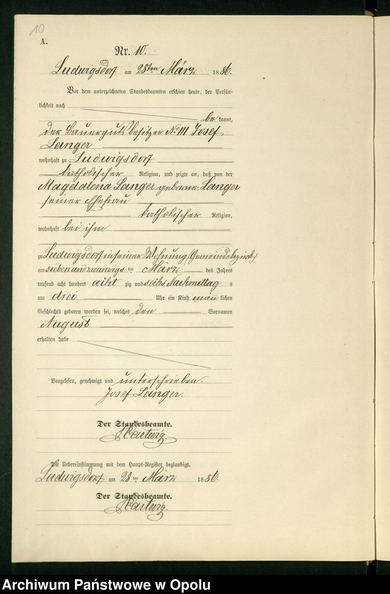 Obraz 14 z jednostki "Geburts-Neben-Register des Standesamts Ludwigsdorf pro 1886"
