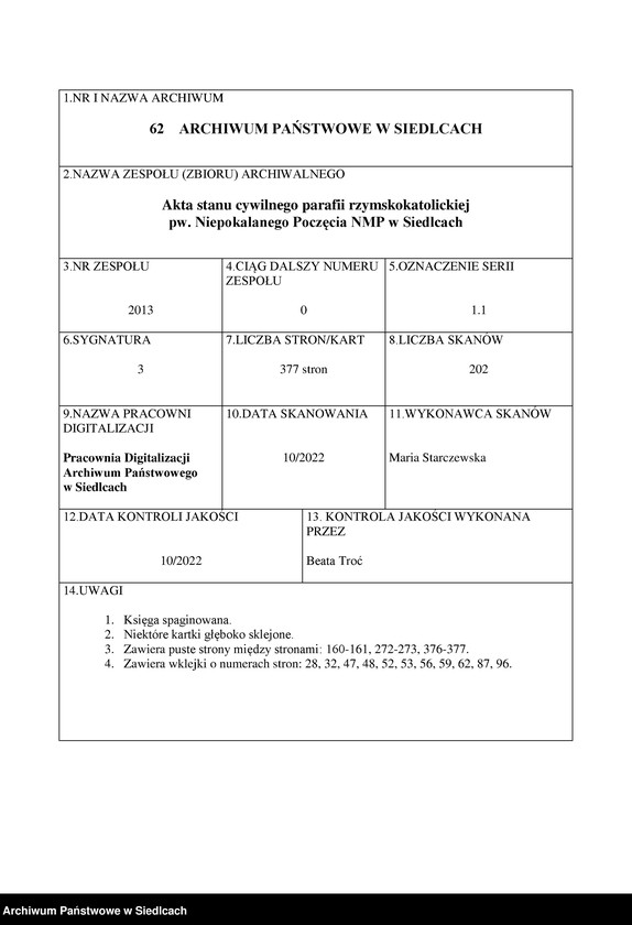 Obraz 1 z jednostki "Akty urodzeń, małżeństw, zgonów"