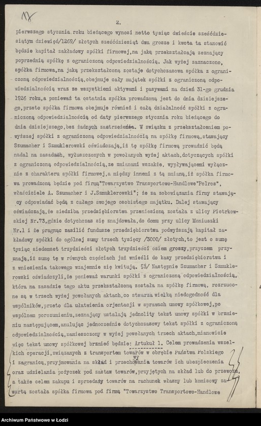 Obraz 19 z jednostki "Towarzystwo Transportowo-Handlowe "Polros" właściciele A.Szumacher i I.Szmulewicz"