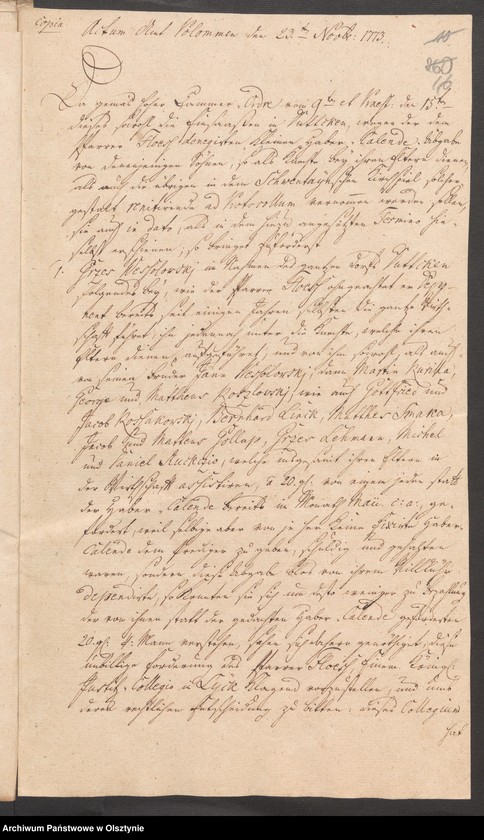 image.from.unit.number "In S. [Sachen] des Prediger Floeß in Schwentainen [Świętajno]. Wegen der Statt der vormahligen Haber„Calende von den Knechten in der neuen Gesinde Ordnung festgesetzten jezo aber von denen als Knechte bey ihren Eltern dienen, den Sohnen in Dorffe Dutcken [Dudki] verweigerten kleinen jährlichen Geld Abgabe"