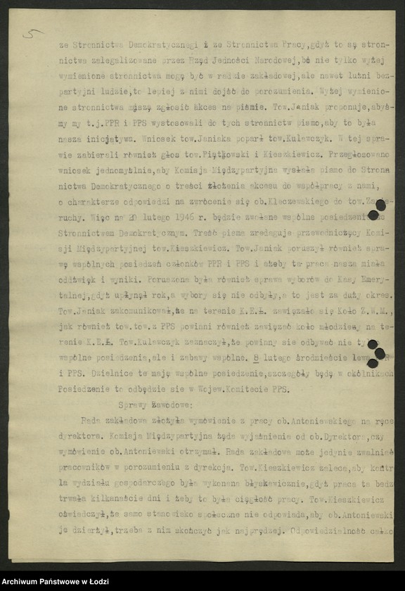 Obraz 6 z jednostki "Protokoły [wspólnych posiedzeń komitetów dzielnicowych PPS i PPR] T-2"