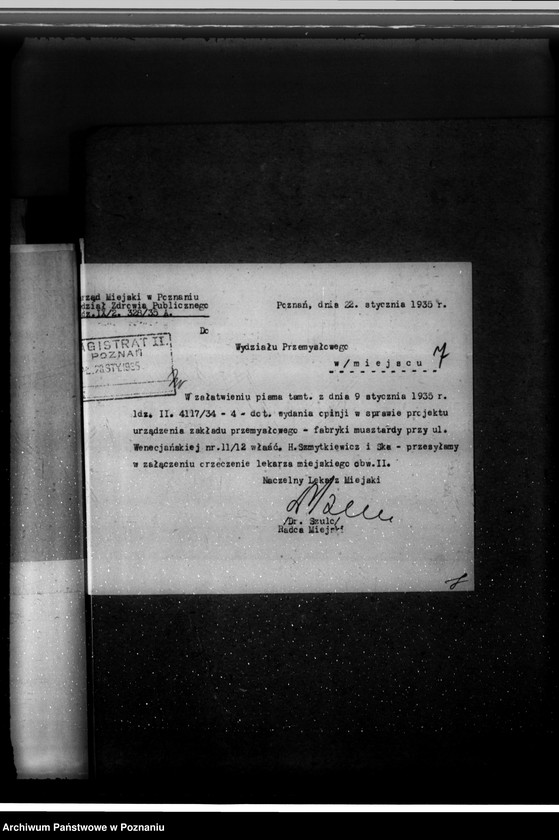 image.from.unit.number "Zatwierdzenie zakładu przemysłowego /fabryki musztardy/ Szmytkiewicz i Spółka w Poznaniu"
