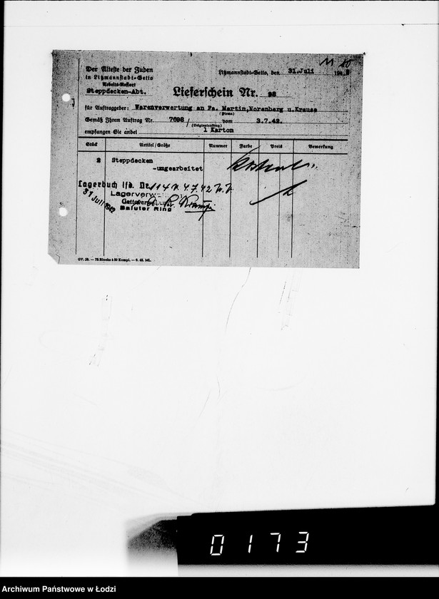 Obraz 15 z jednostki "Pelzabteilung. Warenverwertung an firma Martin Norenberg u.Krause Litzmannstadt"