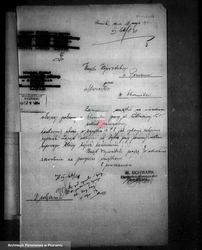Obraz 9 z jednostki "Zatwierdzenie zakładu przemysłowego /śrutownika/ własność Schwarka w Obornikach"