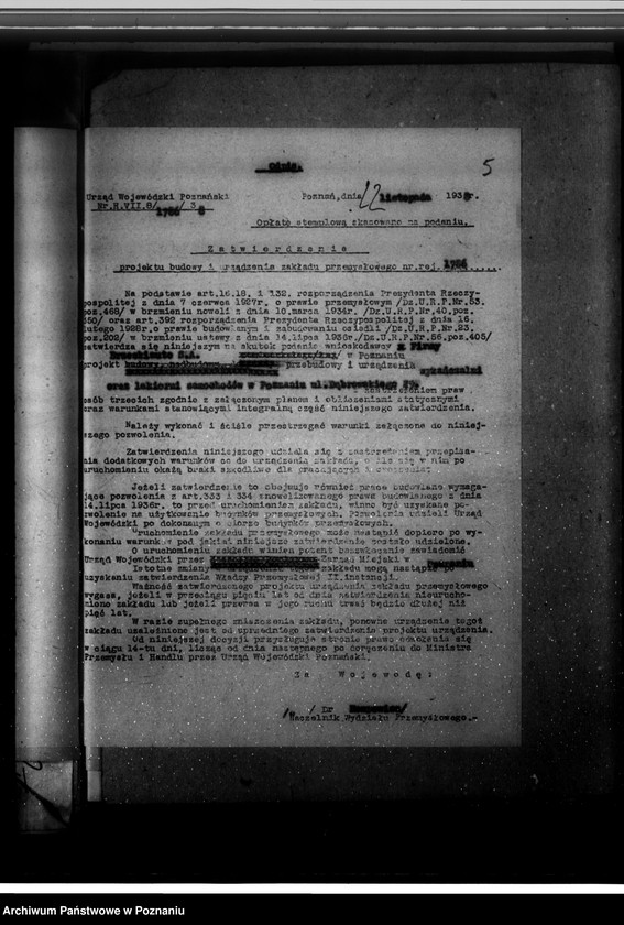 Obraz 9 z jednostki "Zatwierdzenie projektu urządzenia zakładu przemysłowego wykończalni i lakierni Firmy Brzeski - Auto S. Akcyjna W Poznaniu ul. Dąbrowskiego 29"