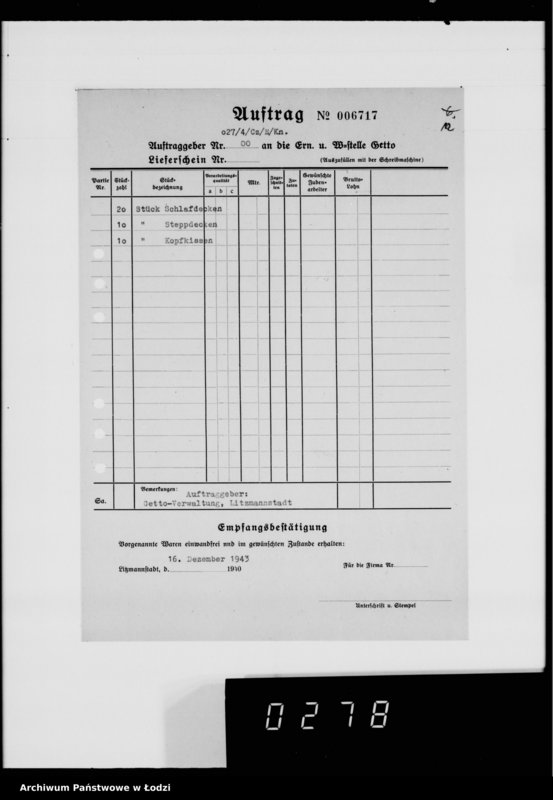 Obraz 19 z jednostki "Warenverwertung an den Ältesten der Juden Aufträge 5986-6000. [Odzież i wyroby kuśnierskie]"