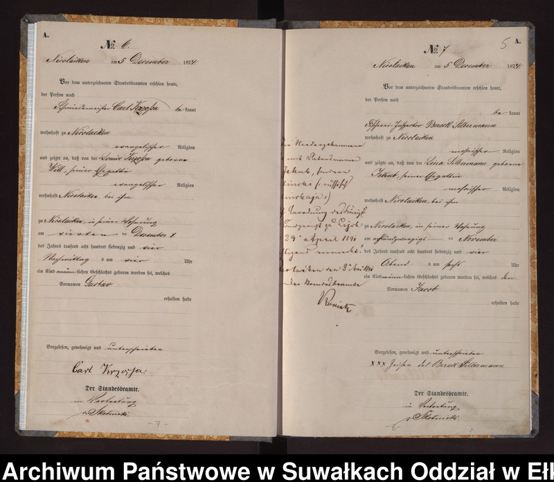 image.from.unit.number "Haupt-Geburts-Register des Königlich Preussischen Standes-Amtes der Stadt Nicolaiken Kreis Sensburg"