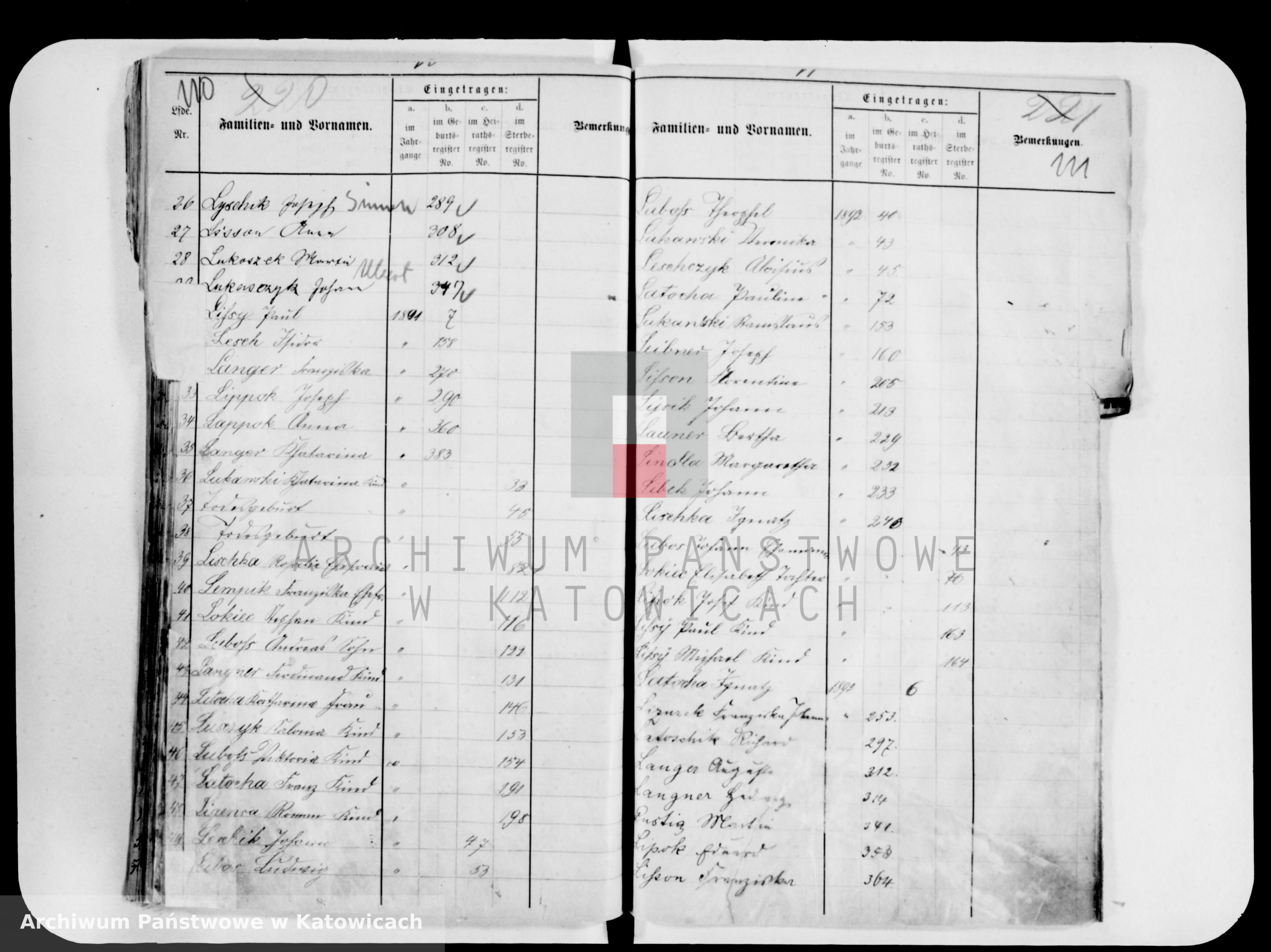 Skan z jednostki: Skorowidz do ksiąg urodzeń, małżeństw i zgonów za lata 1890-1899