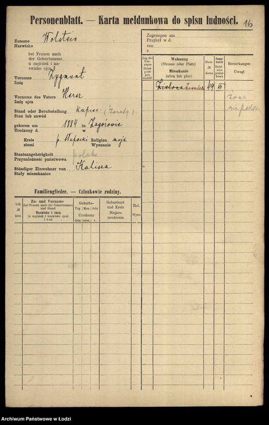 Obraz 18 z jednostki "[Spis ludności Łodzi] Wolsztajn - Wołoszyński"