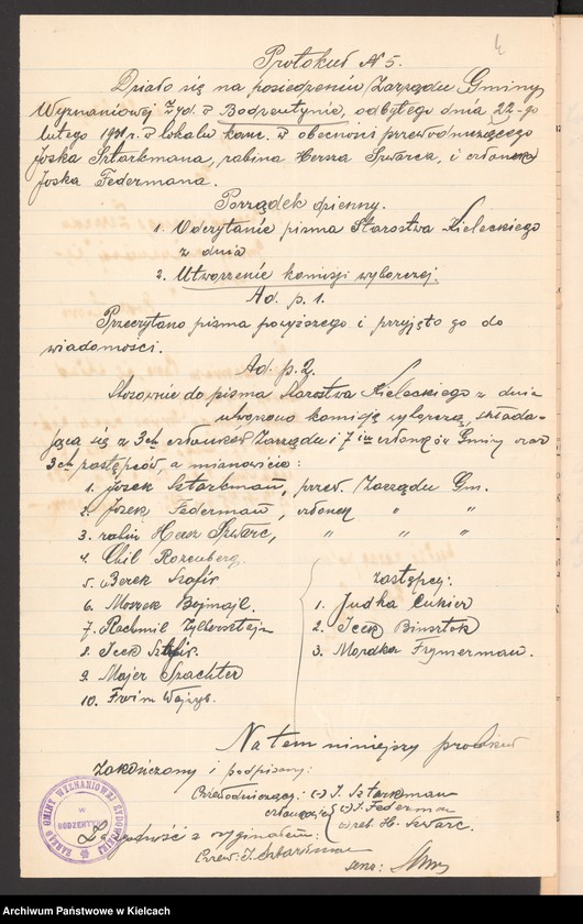 Obraz 6 z jednostki "Akta dot. wyborów do zarządu gminy wyznaniowej żydowskiej w Bodzentynie"