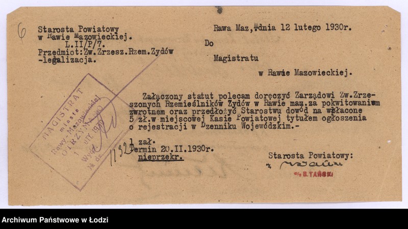 Obraz 9 z jednostki "Związek Rzemieślników Żydów w Rawie Mazowieckiej"