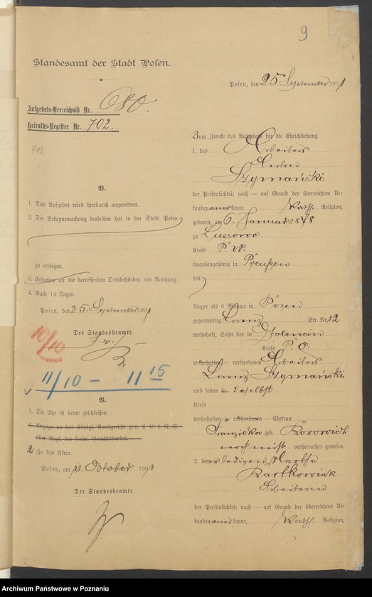 Obraz 11 z jednostki "Die von den Verlobten beigebrachten Urkunden zur Eheschliessung pro 1901. Vol XV"