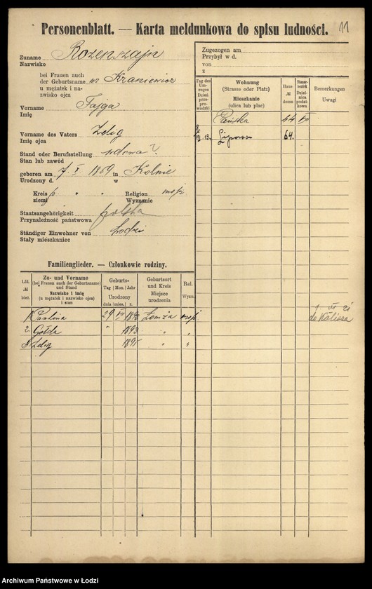 Obraz 13 z jednostki "[Spis ludności Łodzi] Rozenperl-Rozentan"