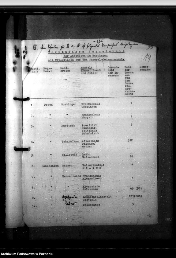 Obraz 19 z jednostki "Fürsorgerechtliche Übernahme der im Warthegau befindlichen polnischen Anstaltsinsassen in das Generalgouvernement"