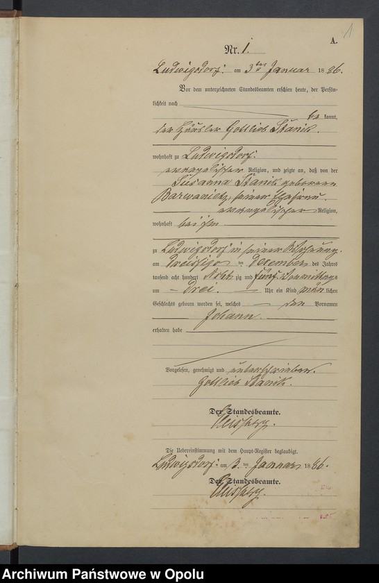 image.from.unit.number "Geburts-Neben-Register Standesamts Ludwigsdorf pro 1886"