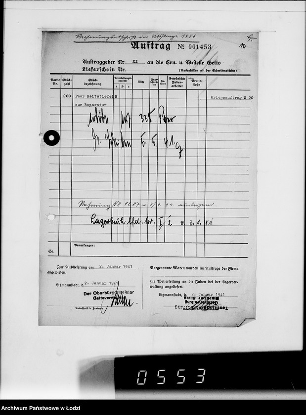 Obraz 14 z jednostki "Heeresbekleidungsamt Posen.Kriegsauftrag S.20/6"