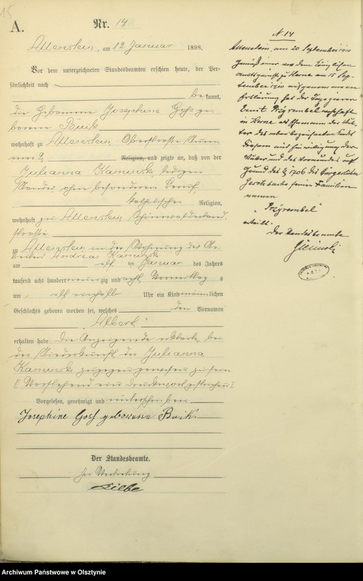 image.from.unit.number "Geburts-Haupt-Register Tom I,Nr 1 - 399"