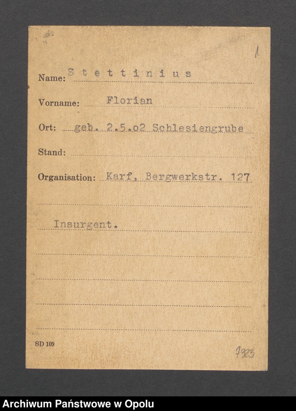 Obraz 3 z jednostki "[Stettinius Florian, ur. 2.05.1902 r. Schlesiengrube]"