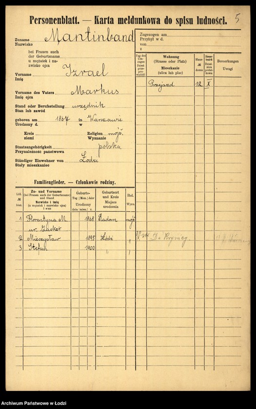 Obraz 7 z jednostki "[Spis ludności Łodzi] Marteńka - Marciniak"