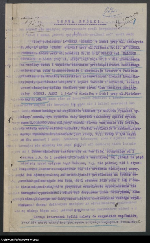 Obraz 3 z jednostki "Oskar Górski, Adolf Jahnz - Dom Handlowo-Ekspedycyjny, Górski, Jahnz i S-ka- Dom Handlowo-Ekspedycyjny"