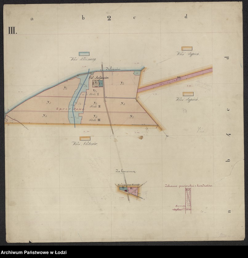 Obraz 3 z jednostki "Pierworys pomiaru dóbr prywatnych Nieborów składających się z folwarków Nieborów, Zygmuntów, Łasieczniki, Jasionna, Wólka Łasiecka, Kaczew, Polesie, Chyleniec ... oraz przyległych lasów ..."