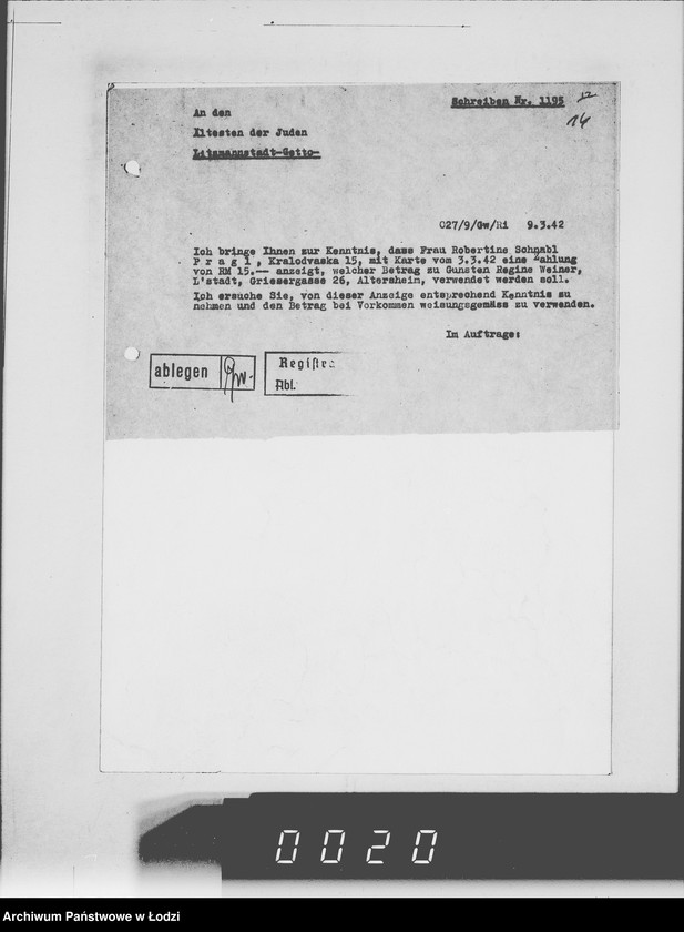 Obraz 18 z jednostki "Betr.Korrespondenz Buchhaltung mit dem Ä[ltesten] d[er] J[uden] Nr.801-1200"