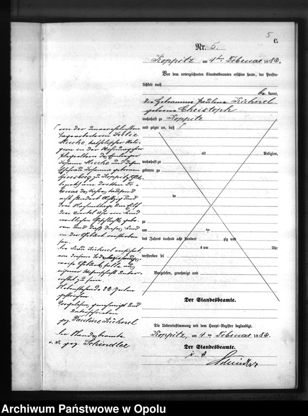 Obraz 8 z jednostki "Sterbe-Neben-Register Standesamts Koppitz pro 1883"