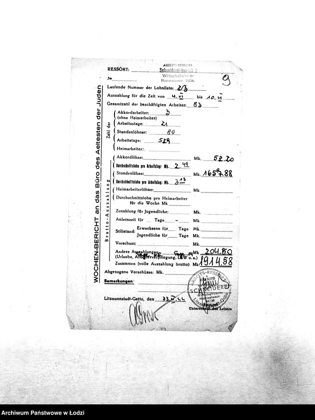 Obraz 12 z jednostki "[Tygodniowe sprawozdania resortów pracy: liczba pracowników, czas pracy, wysokość płacy]"