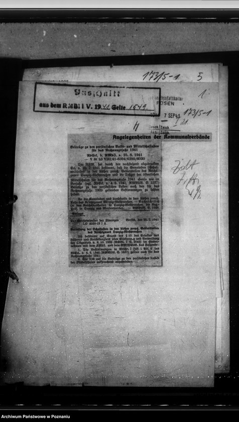 Obraz 5 z jednostki "Angelegenheiten der Kommunalverbände. Beiträge zum Reichsnährstand. Gemeindeabgaben."