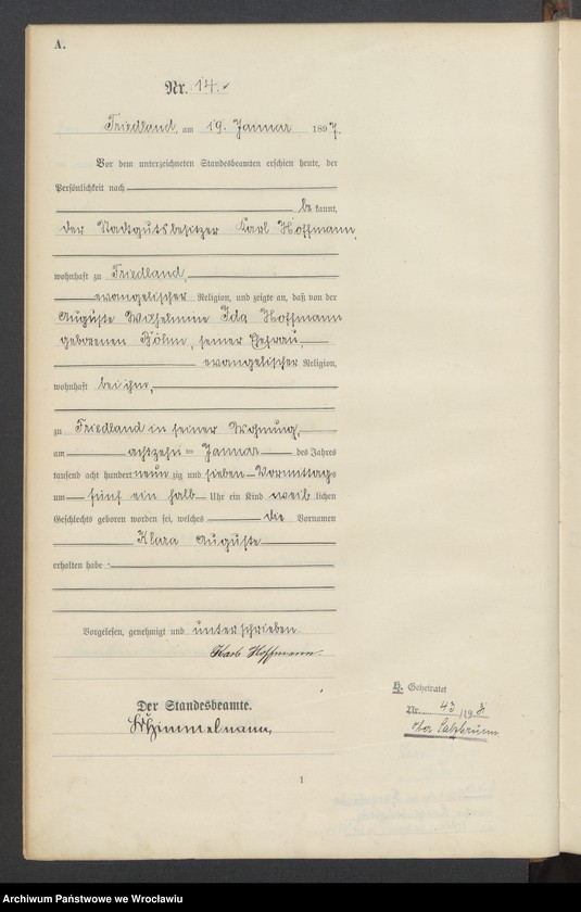 image.from.unit.number "Księga urodzeń USC Mieroszów (Friedland) 1897"