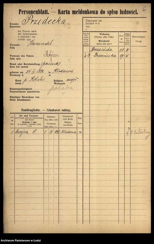 Obraz 8 z jednostki "[Spis ludności Łodzi] Przedbórz-Przybyliński"