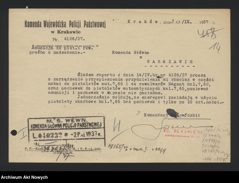 image.from.unit.number "Ewidencja broni i amunicji w jednostkach Policji Państwowej. Wykazy, korespondencja"