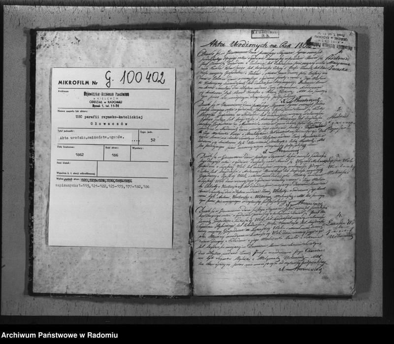 image.from.unit.number "Duplikat akt religijno cywilnych urodzonych, zaślubionych i zmarłych w parafii Głowaczów na rok 1862"